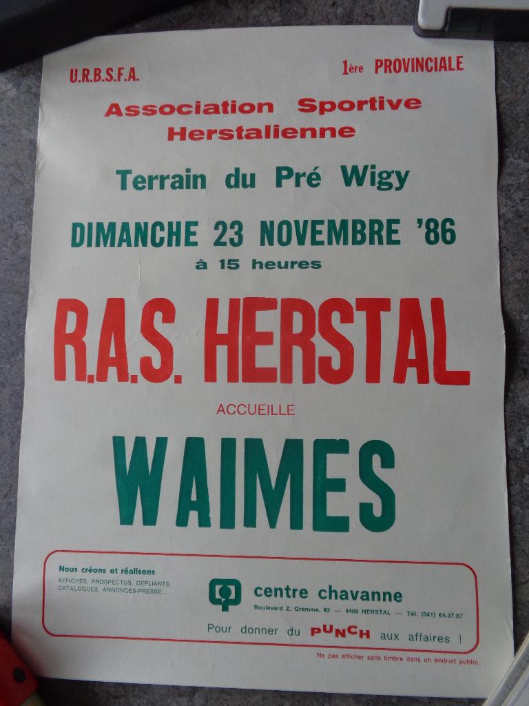 Ancienne affiche football AS Herstal-Waimes, Enlèvement