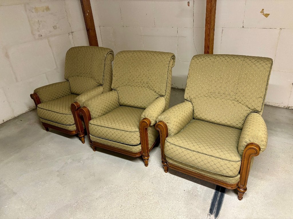 Prachtige set van 3 klassieke bergère fauteuils, Ophalen