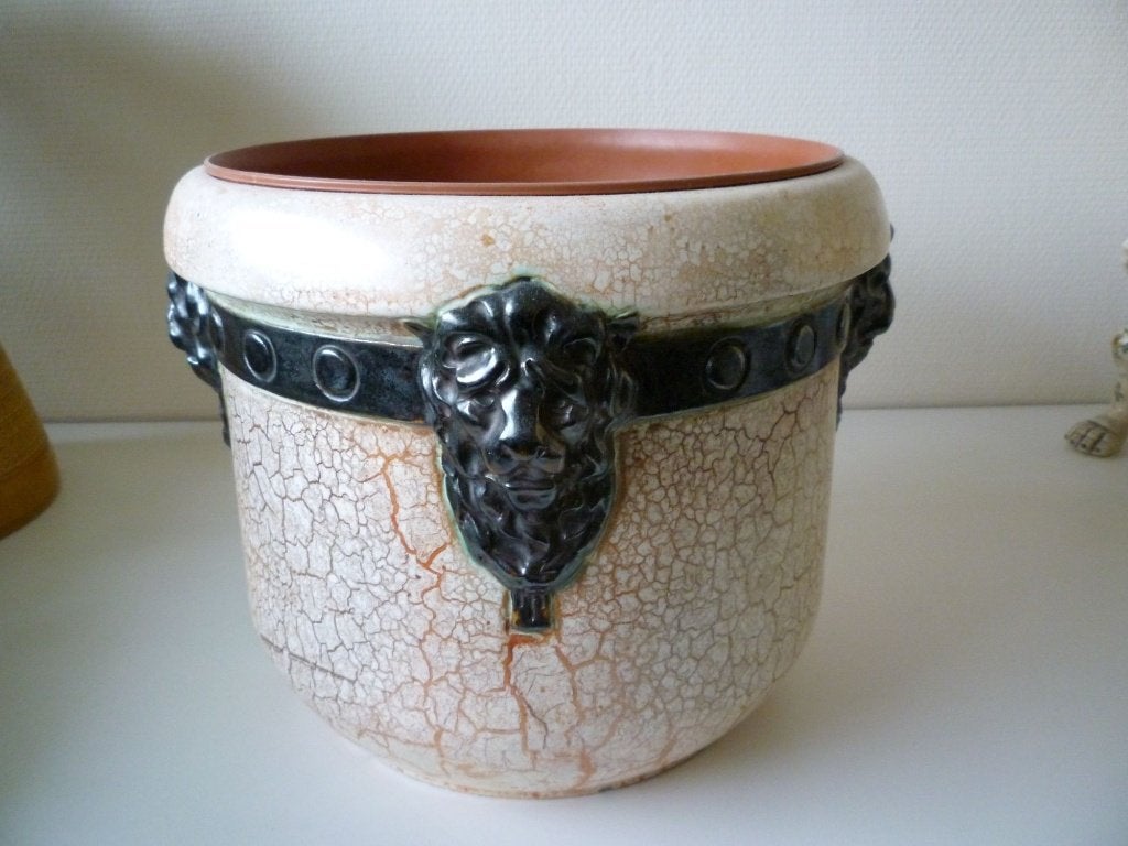 Cache-pot art-déco en faïence craquelée, Antiquités & Art, Enlèvement