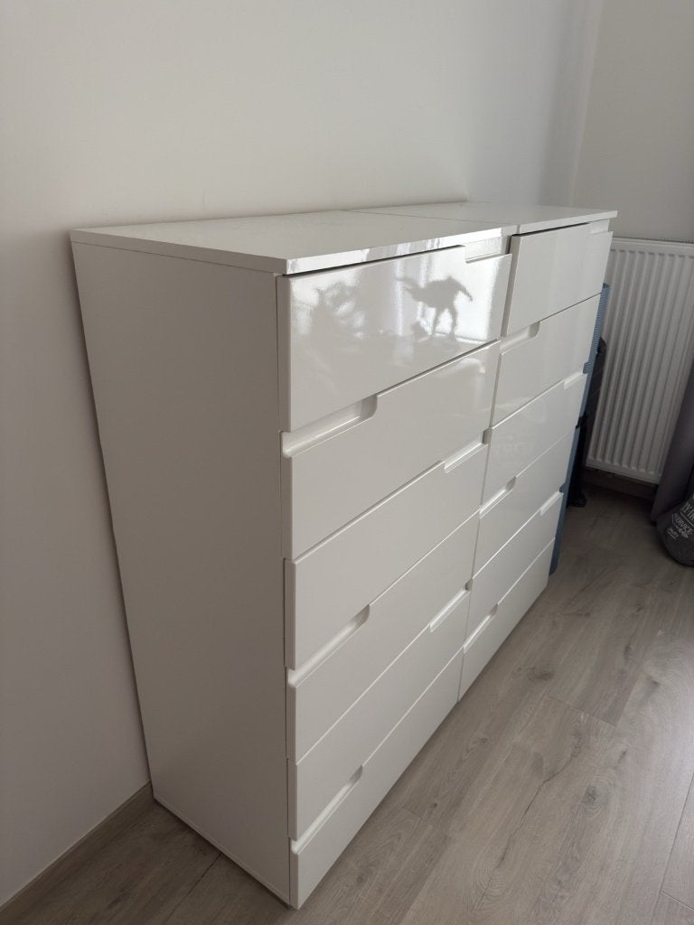 2 commodes Larado III blanc brillant - 6 tiroirs, 119 cm, Maison & Meubles, Armoires | Commodes, Autres essences de bois, 25 à 50 cm