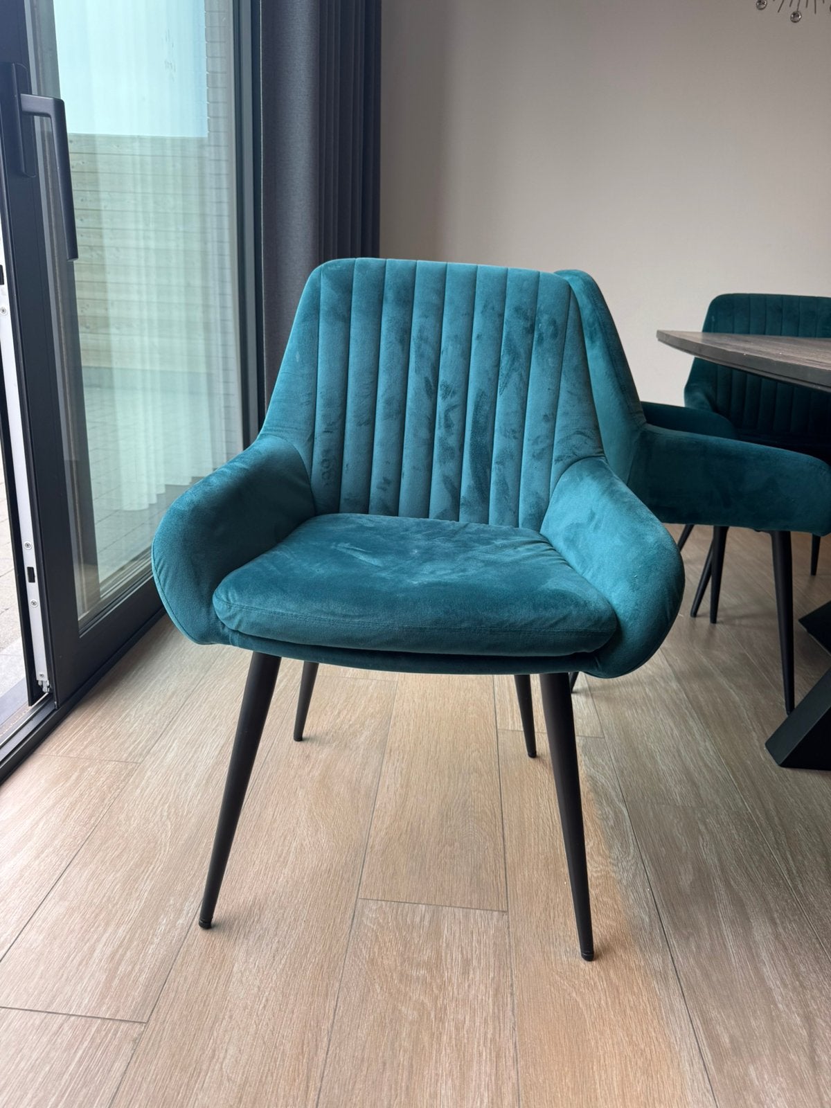6 stoelen te koop (turquoise kleur), Maison & Meubles, Chaises, Autres couleurs, Enlèvement, Tissus, Cinq, Six Chaises ou plus