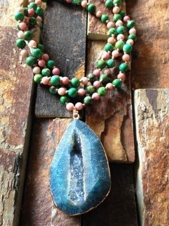 Stijlvolle elegante ketting met Turkoois, Jaspis en Agaat, Ophalen of Verzenden, Nieuw, Groen