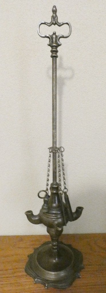 Antieke bronzen olielamp met gereedschap [1966], Antiek en Kunst, Ophalen of Verzenden, Brons