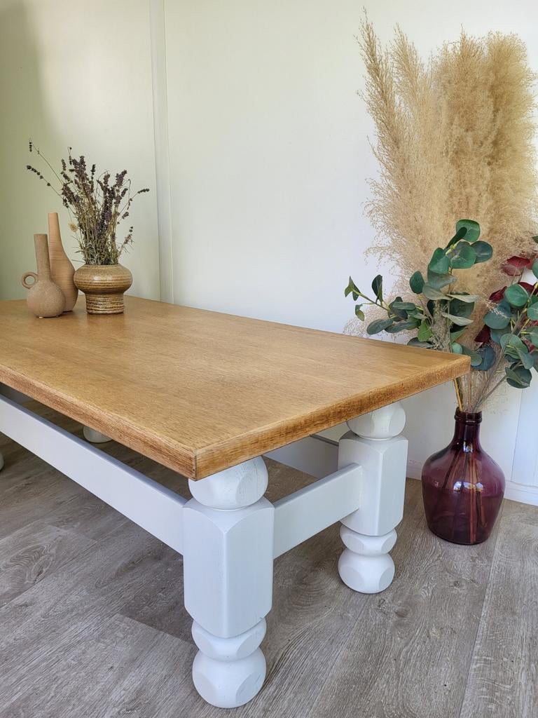 Eiken salontafel opgeknapt landelijke stijl, Huis en Inrichting, Ophalen