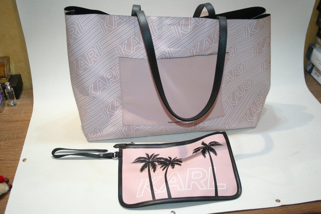 Karl Lagerfeld grand shopper avec pochette, original, TBE, Enlèvement ou Envoi, Comme neuf, Rose, Shopper