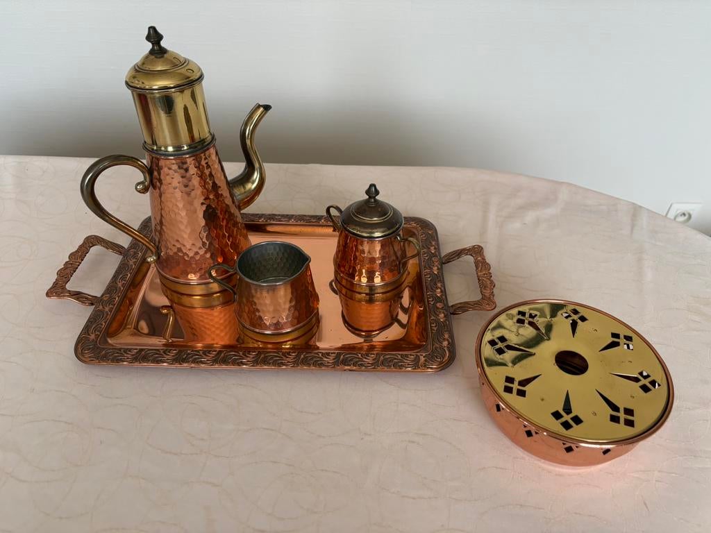 Vintage koper koffieset met warmhouder, Ophalen, Overige materialen, Gebruikt, Overige typen