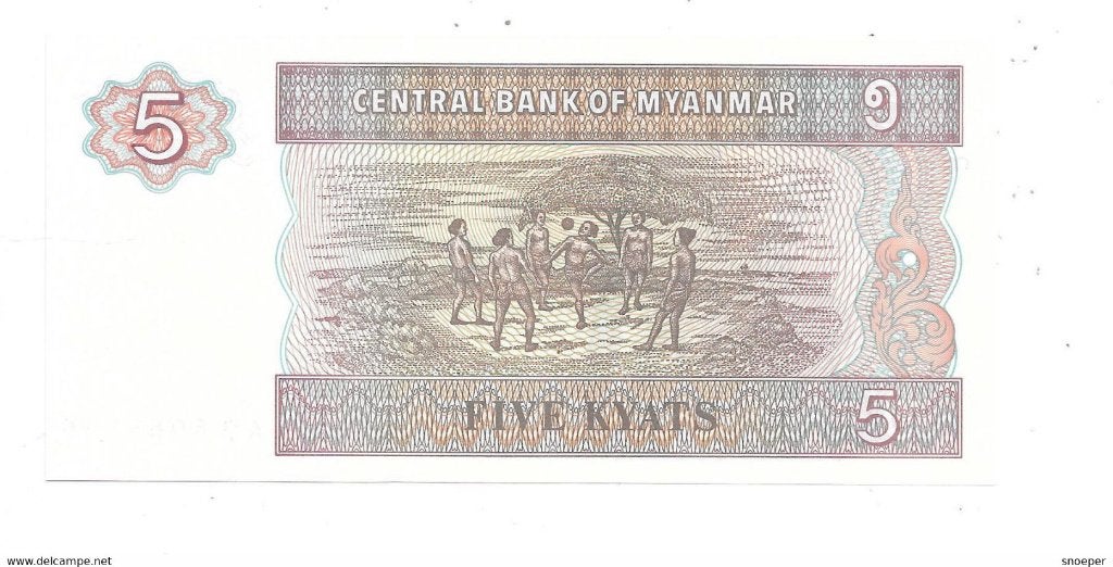 myanmar burma 5 kyat 1996 70a unc, Postzegels en Munten, Verzenden, Zuidoost-Azië, Los biljet