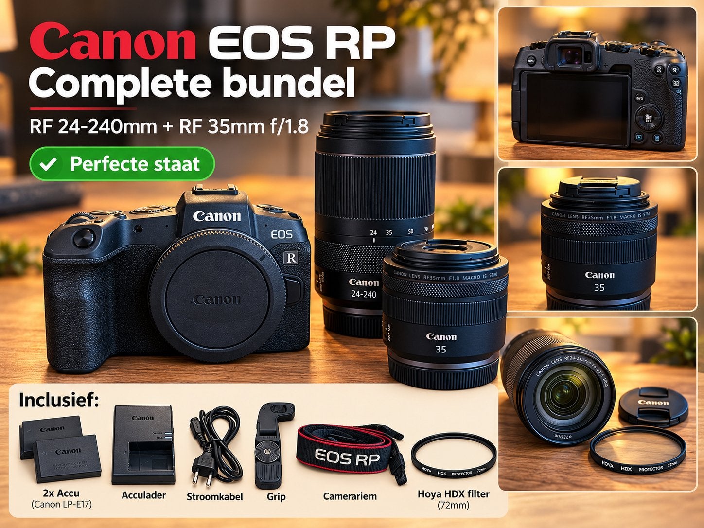 Canon EOS RP + RF 24-240mm + RF 35mm f/1.8 + accessoires, Enlèvement ou Envoi, Stabilisation d'image, Canon, Comme neuf