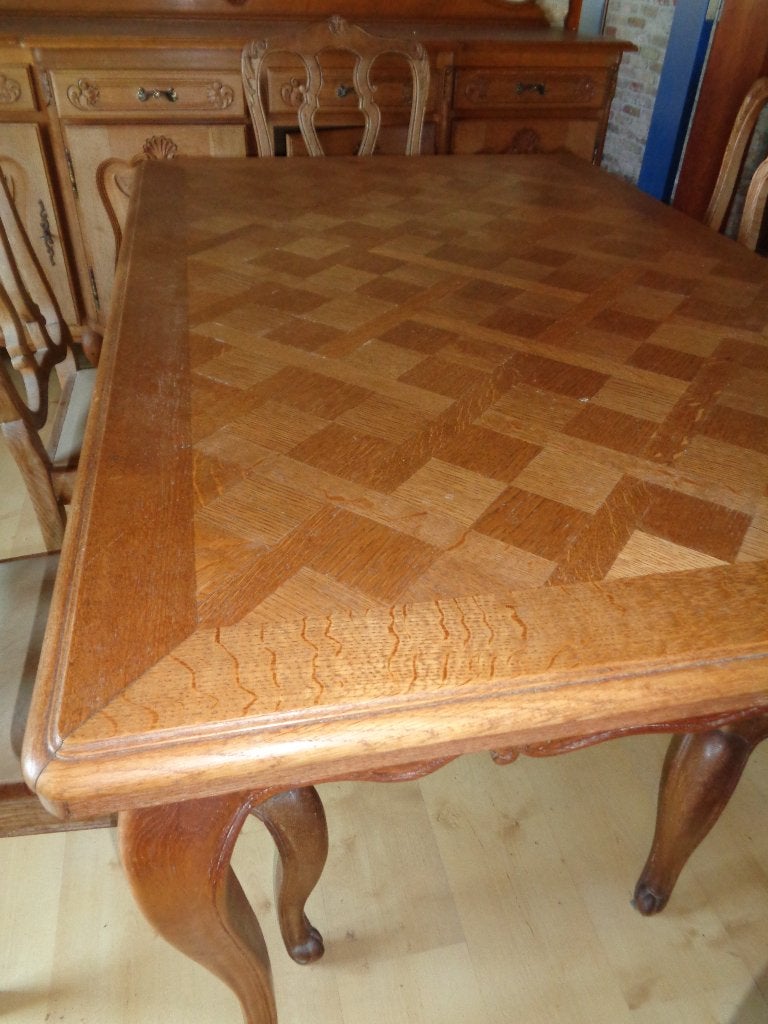 Houten eettafel - bovenzijde in geruit motief, Ophalen, Gebruikt, Vijf personen of meer, Rechthoekig