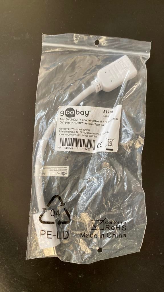 Mini dvi/hdmi female adapter kabel 0,1m, Computers en Software, Ophalen of Verzenden, Nieuw