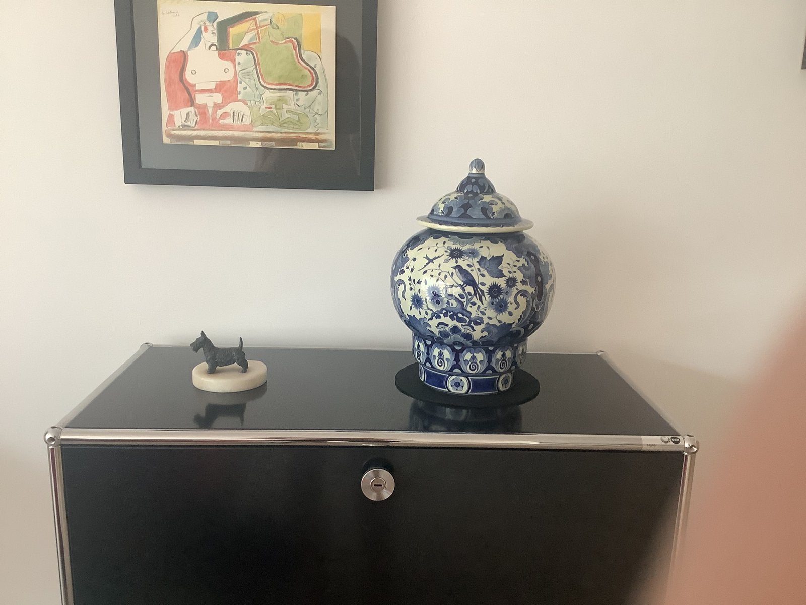 Delft vaas, Ophalen, Blauw, Met deksel, Zo goed als nieuw