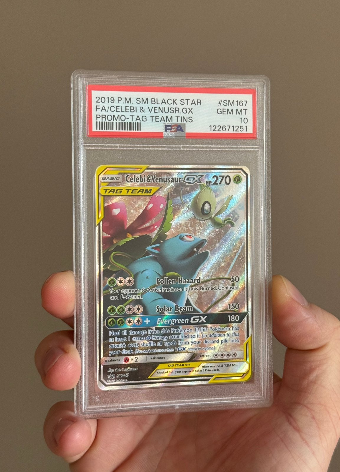Pokemon celebi venusaur sm167 psa 10 tag team sun & moon ✅✅, Ophalen of Verzenden, Zo goed als nieuw, Booster