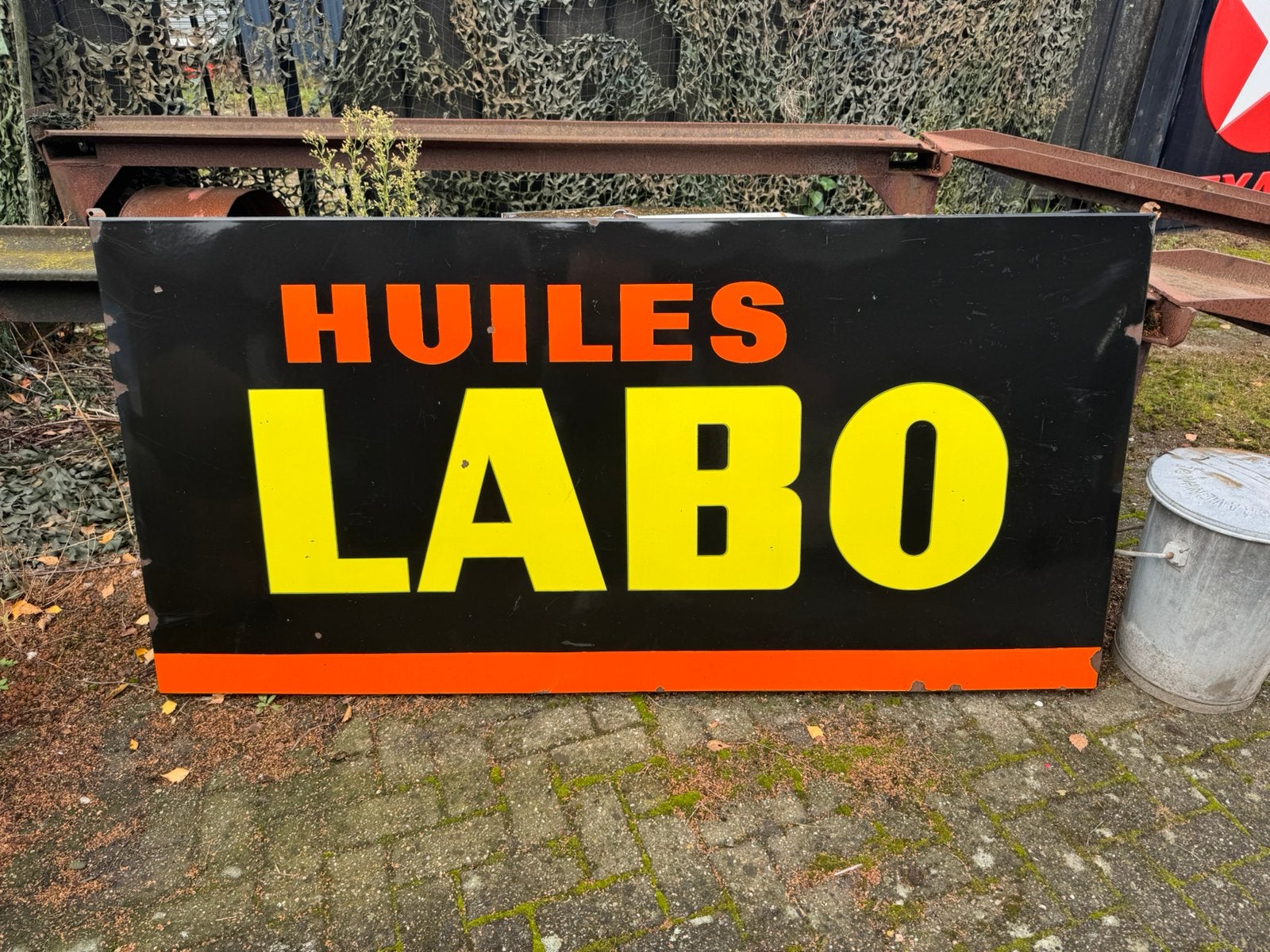 LABO olie groot oud emaille reclamebord, Ophalen, Reclamebord, Gebruikt, .