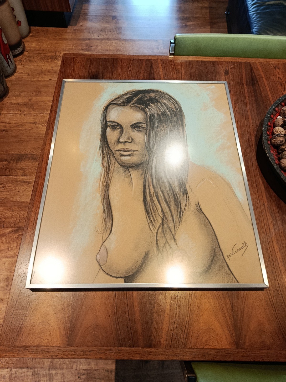 krijttekening - pasteltekening naakte vrouw, Ophalen of Verzenden, Krijttekening, Gesigneerd