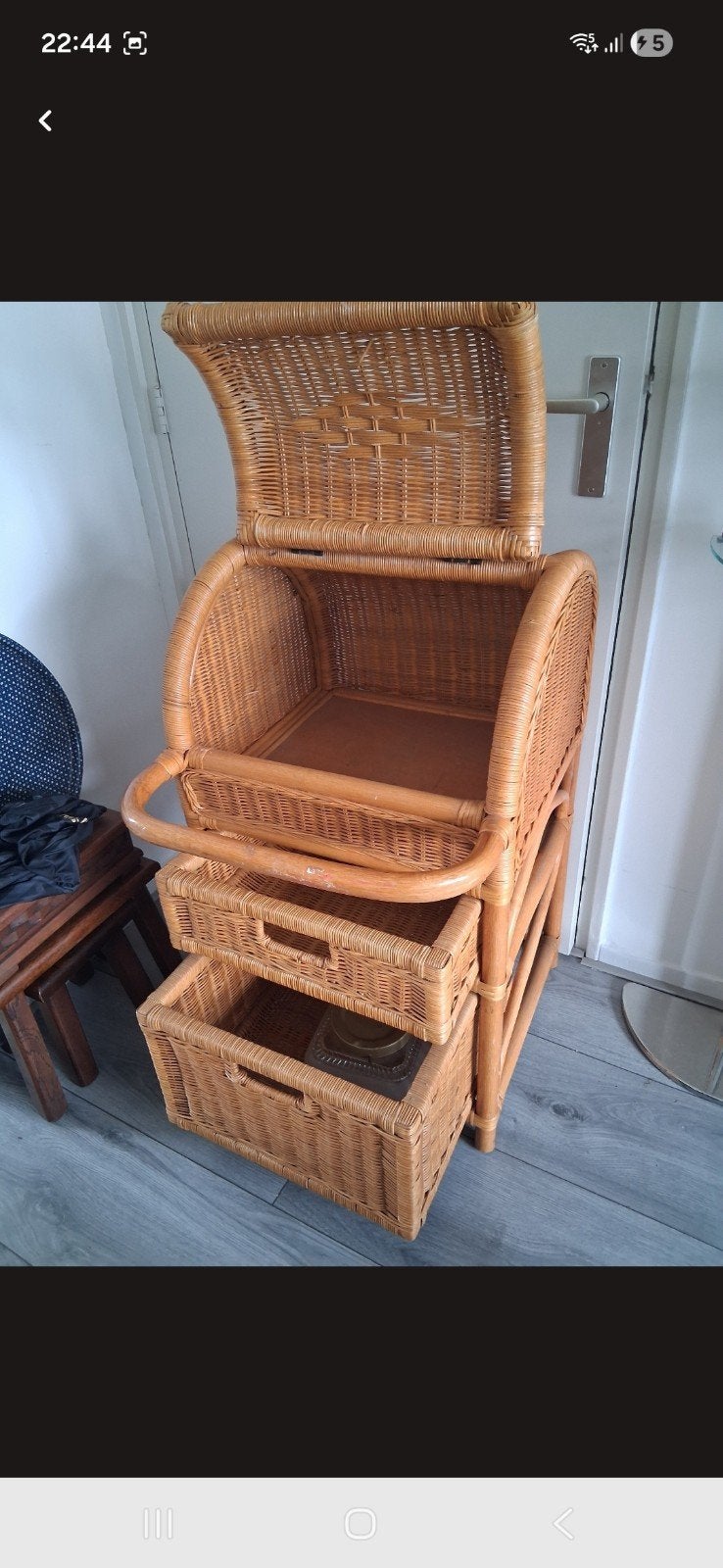 vintage rieten opberger, Ophalen