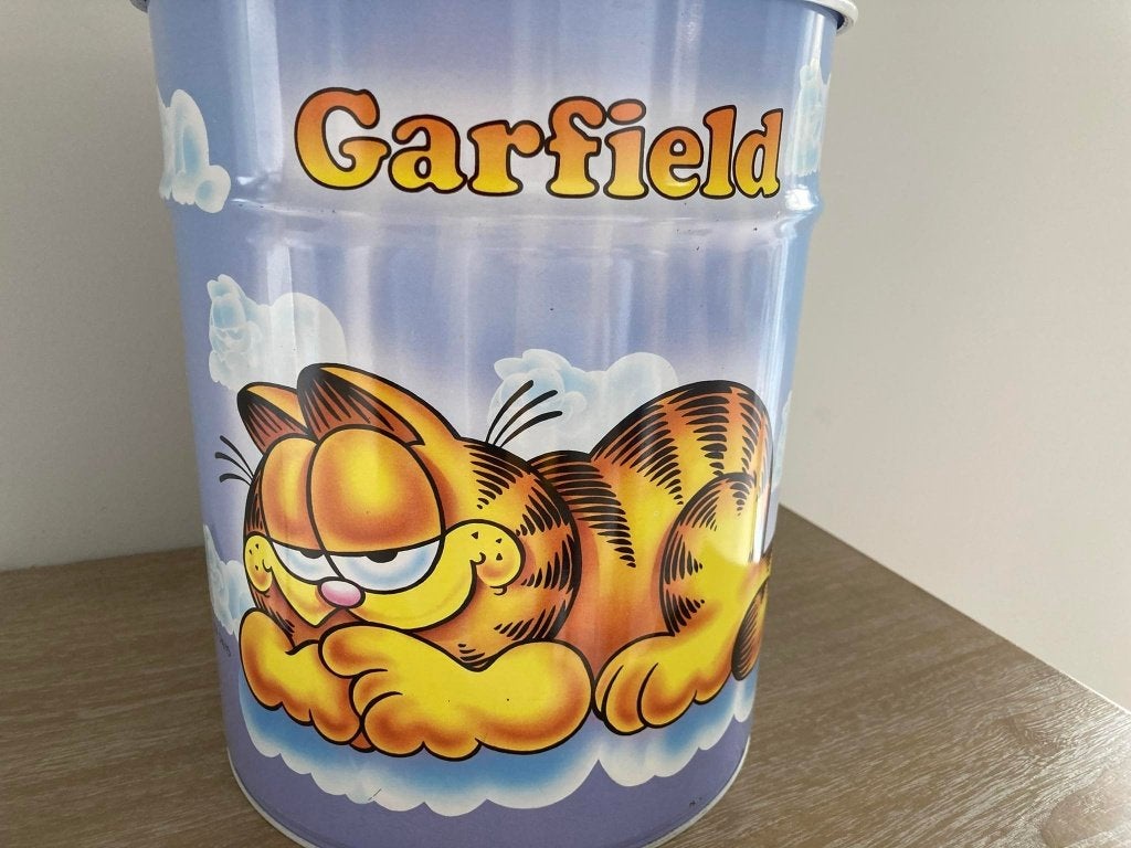 vintage vuilnisemmer en pennenhouder in blik Garfield, Collections, Enlèvement ou Envoi, Garfield, Utilisé, Ustensile