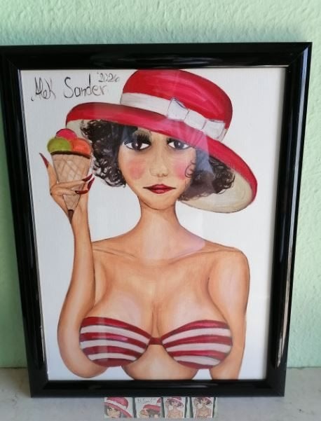 portret ``Madame Cohiba`` Alek Sander Berlin (ijsje), Ophalen, 30 cm, Schilderij, Meerkleurig