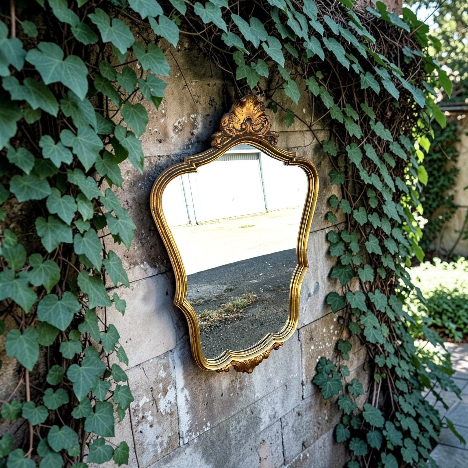 Vintage spiegel verguld met blad 81 x 49 cm, Antiek en Kunst, Ophalen