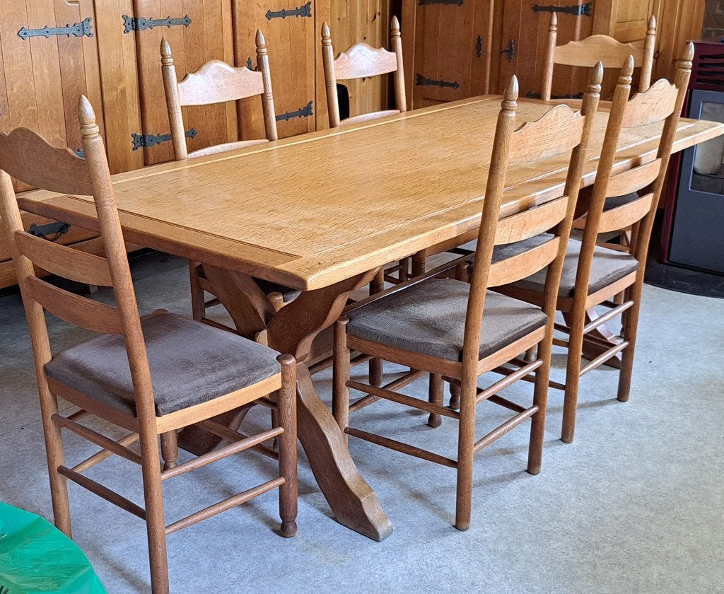 Bonne table de salle à manger en chêne avec 6 chaises, Enlèvement, Utilisé, Vintage, rustique, 4 à 6 chaises