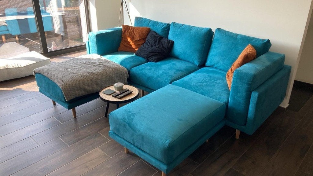 U-vormige design sofa modulair van Feydom - Turqoise, Maison & Meubles, Modulair, modern, turqoise, scandinavisch retro, Banc d'angle