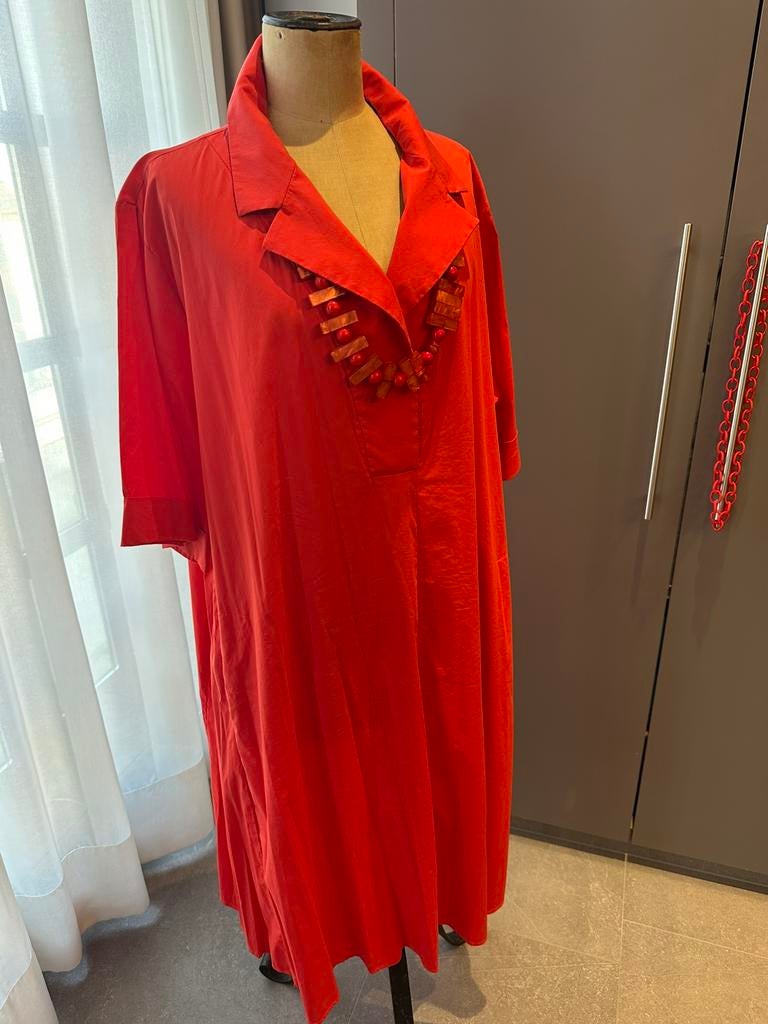 Rode jurk van MARINA RINALDI, maat 29 (50), Kleding | Dames, Grote Maten, Ophalen of Verzenden, Zo goed als nieuw, Rood, Jurk