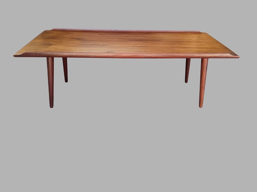 Vintage teak salontafel opstaande rand — jaren 60 mid-ceny, Huis en Inrichting, Tafels | Salontafels, Ophalen, Gebruikt, Mid century