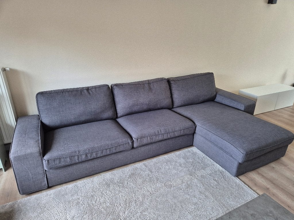 IKEA KIVIK hoekzetel met chaise longue en poef – grijs, Ophalen, Zo goed als nieuw, Stof, Moderne, Scandinavische stijl