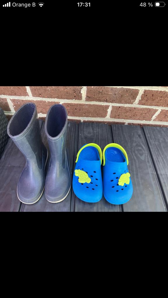 Lot de sabots (26) et bottes en caoutchouc (26/27), Ophalen, Zo goed als nieuw, Laarzen