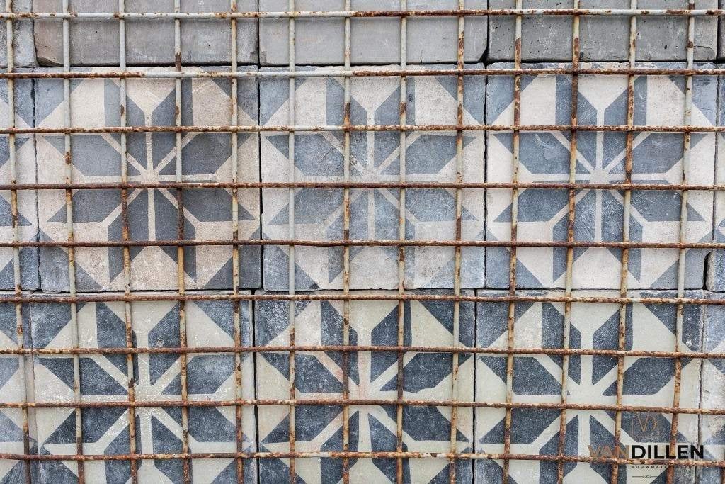 Carreaux de ciment anciens étoilés 20 x 20 cm - 11,5 m², Pierre ou Argile, Comme neuf, Enlèvement, Dalles