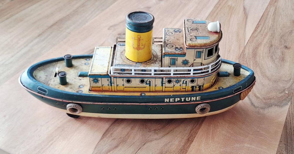 Vintage blikken speelgoed sleepboot Neptune, made in Japan., Antiek en Kunst, Antiek | Speelgoed, Ophalen of Verzenden
