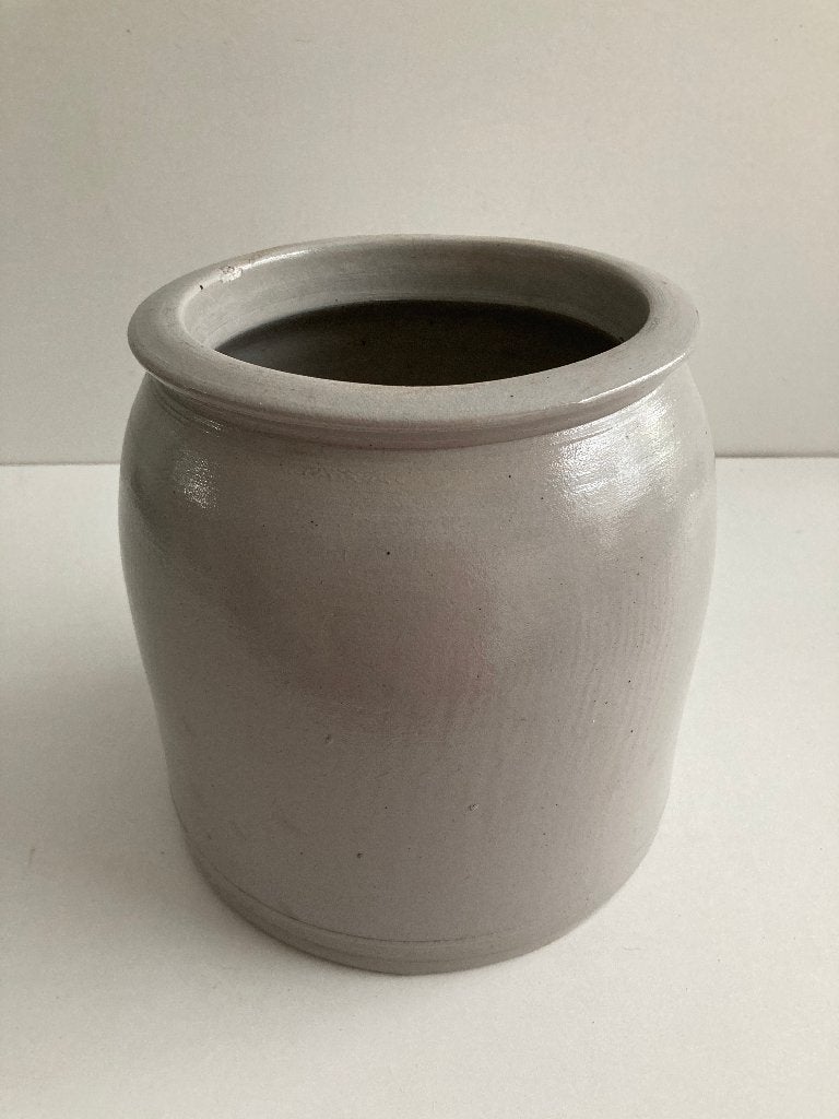 Grand pot moutarde/pot de rangement ancien en faïence grise, Enlèvement ou Envoi