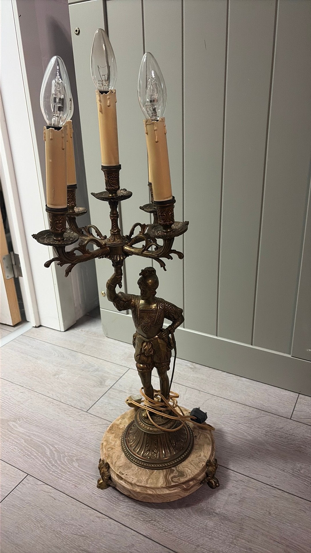 Bronzen 5 licht kandelaar met marmer voet, Antiek en Kunst, Ophalen, Koper of Brons