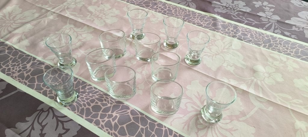 12 Borrel- of shotglaasjes (2 soorten), Ophalen of Verzenden, Gebruikt, Borrel- of Shotglas