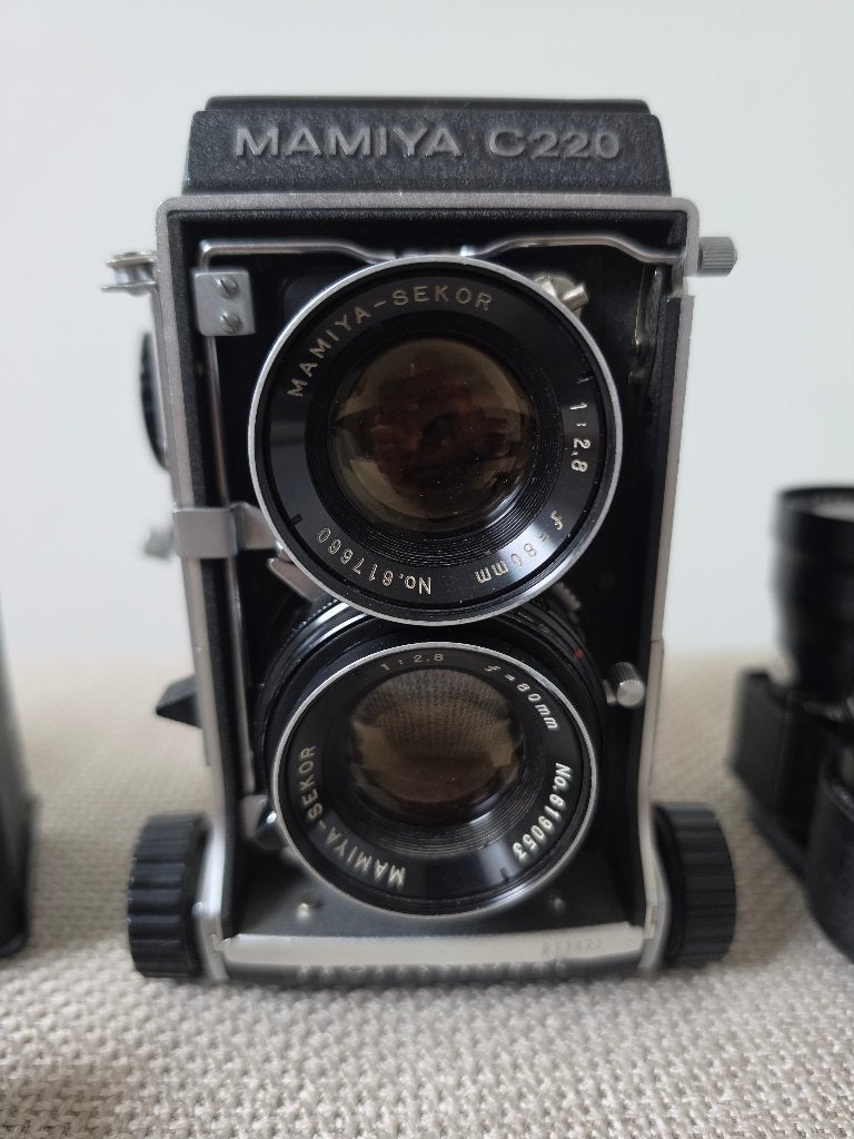 Mamiya C220 + 80 mm + 55 mm + 180 mm en accessoires, Audio, Tv en Foto, Ophalen, Spiegelreflex, Zo goed als nieuw, Overige Merken