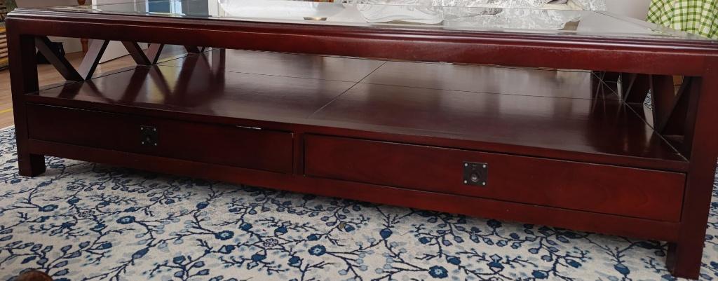Salontafel met schuiven, Huis en Inrichting, Tafels | Salontafels, Ophalen, Gebruikt, Rechthoekig, Eikenhout