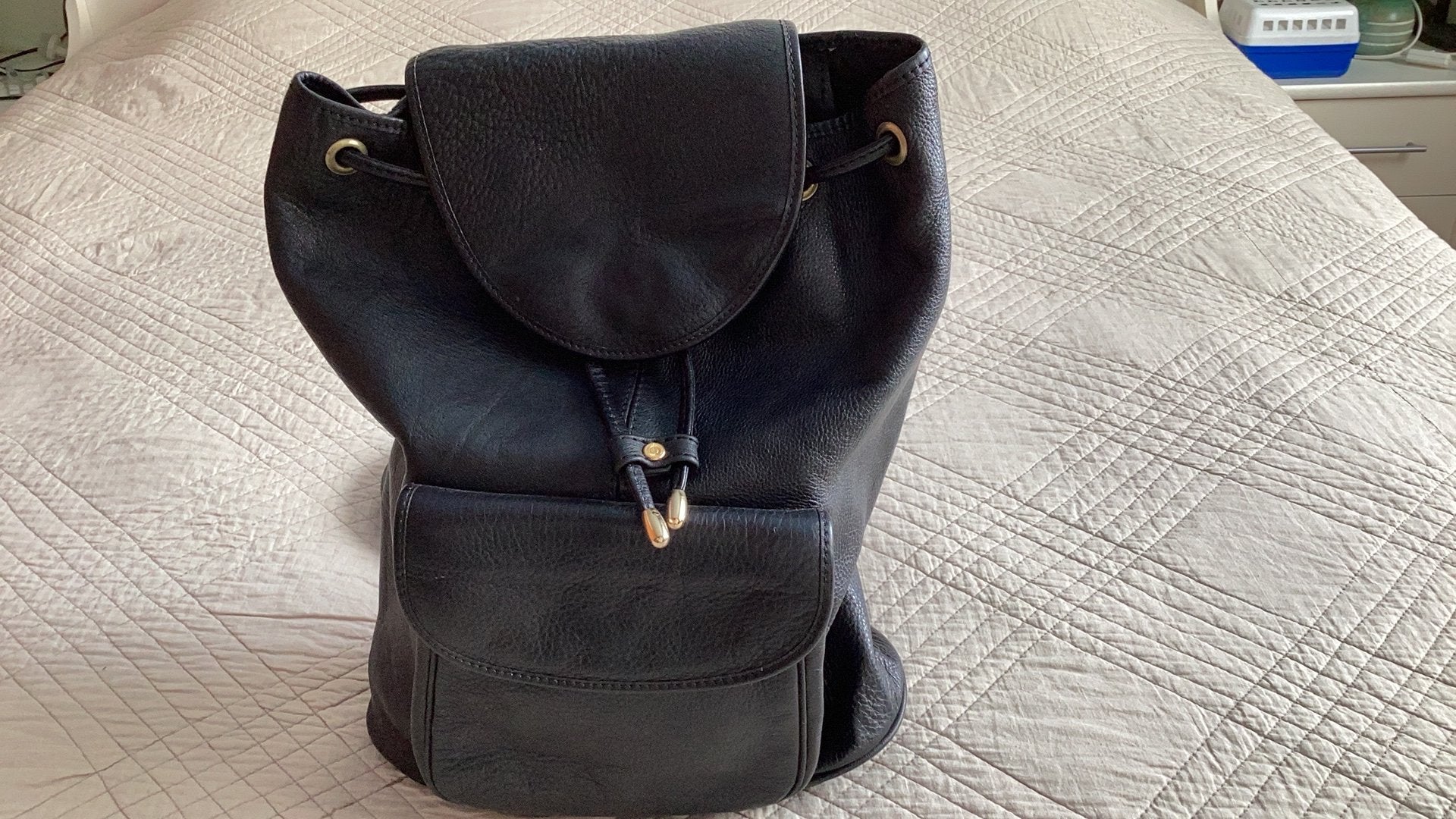 Mooie lederen handtas/rugzak, Ophalen, Zo goed als nieuw, Zwart, Handtas