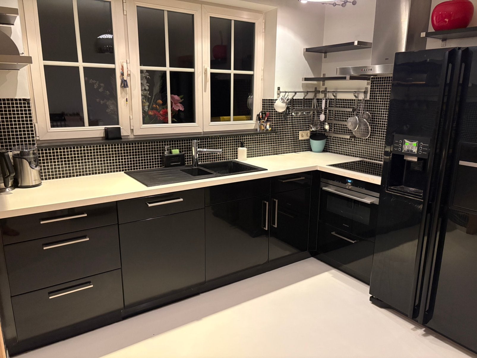 Complete keuken, glans zwart, met toestellen, Ophalen, Gebruikt, Zwart, Hoogglans of Gelakt