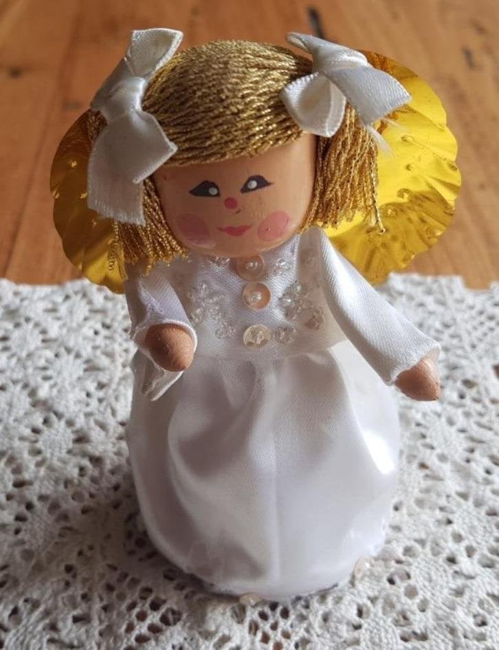 Brocante KERST engel met houten hoofdje en handjes, Diversen, Gebruikt, -, -, Ophalen of Verzenden