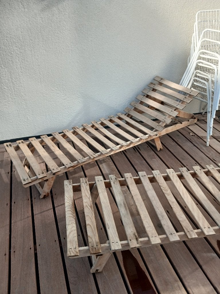 2 transats en bois vintage, Jardin & Terrasse, Chaises longues, Enlèvement, Utilisé, Bois, Pliant