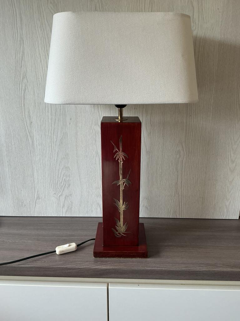 Vintage aziatische kastlamp messing inleg, Ophalen of Verzenden, Gebruikt, 50 tot 75 cm