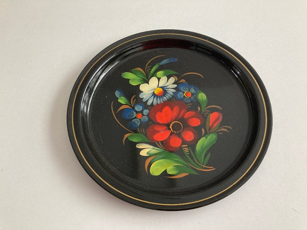 Vintage Russisch Yeha toleware handgeschilderd bordje, Antiek en Kunst, Ophalen of Verzenden