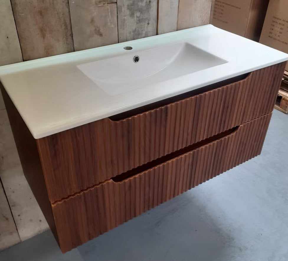 NIEUW! Badmeubel, walnoot, wastafel + onderkast, Grona 100, Ophalen of Verzenden, Nieuw