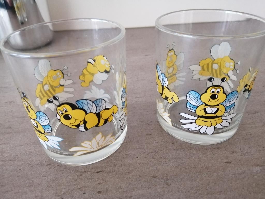 verschillende kinderglazen, SMURFEN, PRINSES, MICKEY, MAYA, Ophalen of Verzenden, Zo goed als nieuw, Glas, Glas of Glazen