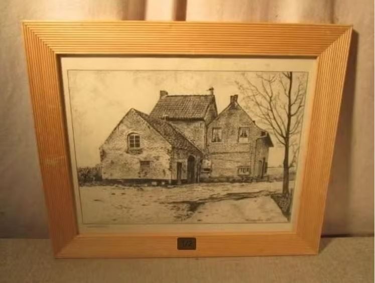 Joli dessin ancien 'Sleutelshof' - Vriesakker, Antiquités & Art, Enlèvement ou Envoi, Dessin, Fait main