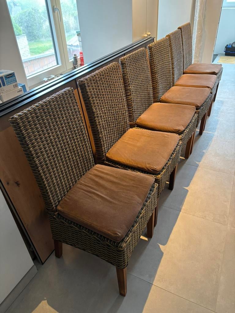 6 rieten stoelen, Ophalen, Gebruikt, Bruin, Riet of Rotan