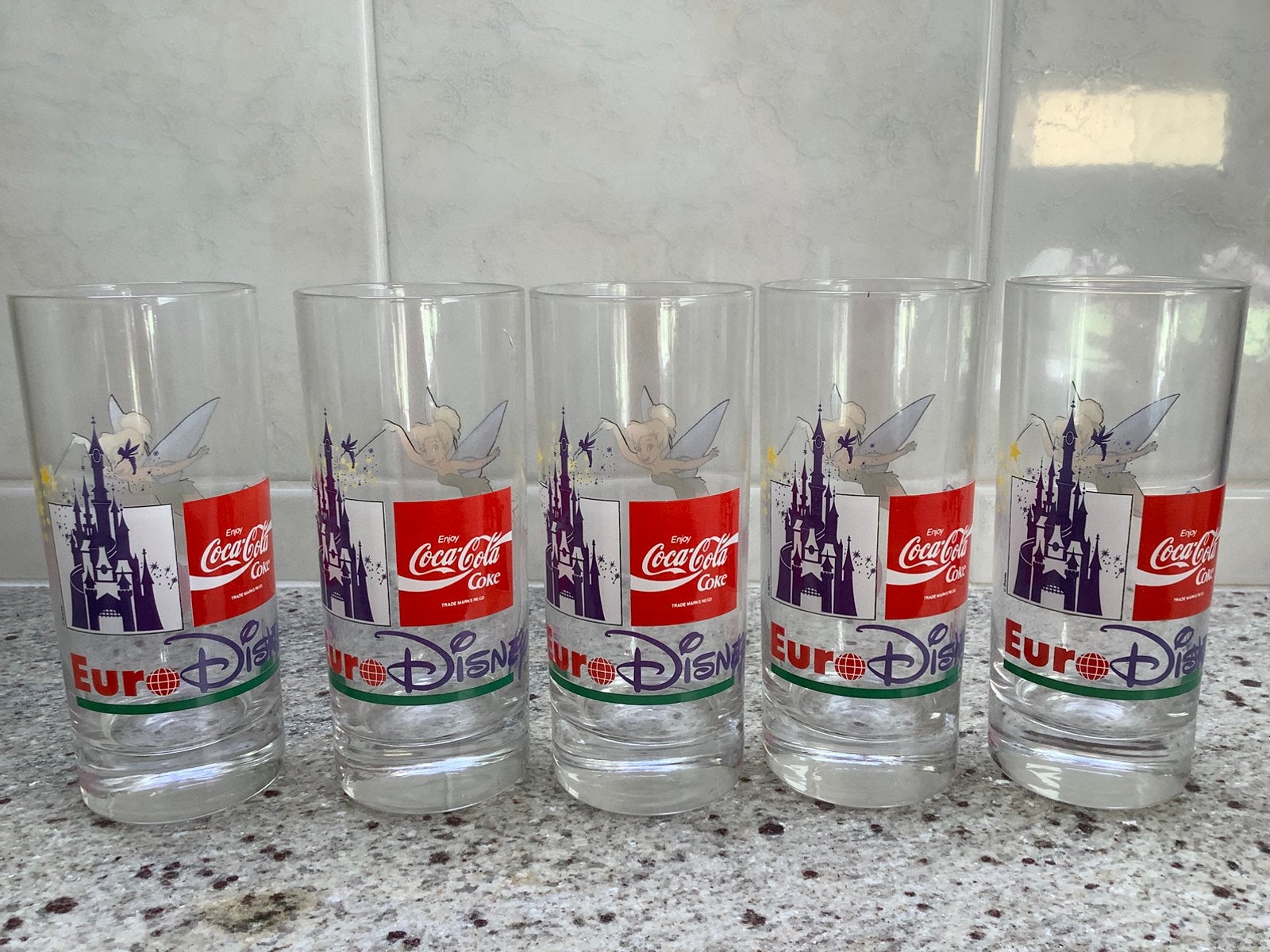Set van 5 Disney Coca-Cola glazen - Tinkerbell, Ophalen of Verzenden, Zo goed als nieuw, Frisdrankglas