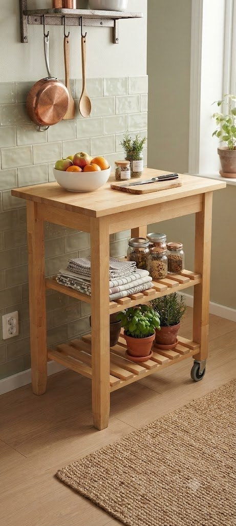 Chariot de cuisine en bois sur roulettes (85x50x58cm), Functionele / Scandinavische / landelijke basisstijl, Enlèvement, Utilisé