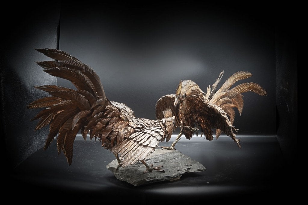 Roger Pintens – Hanengevecht – Uniek metalen sculptuur, Ophalen of Verzenden, Koper