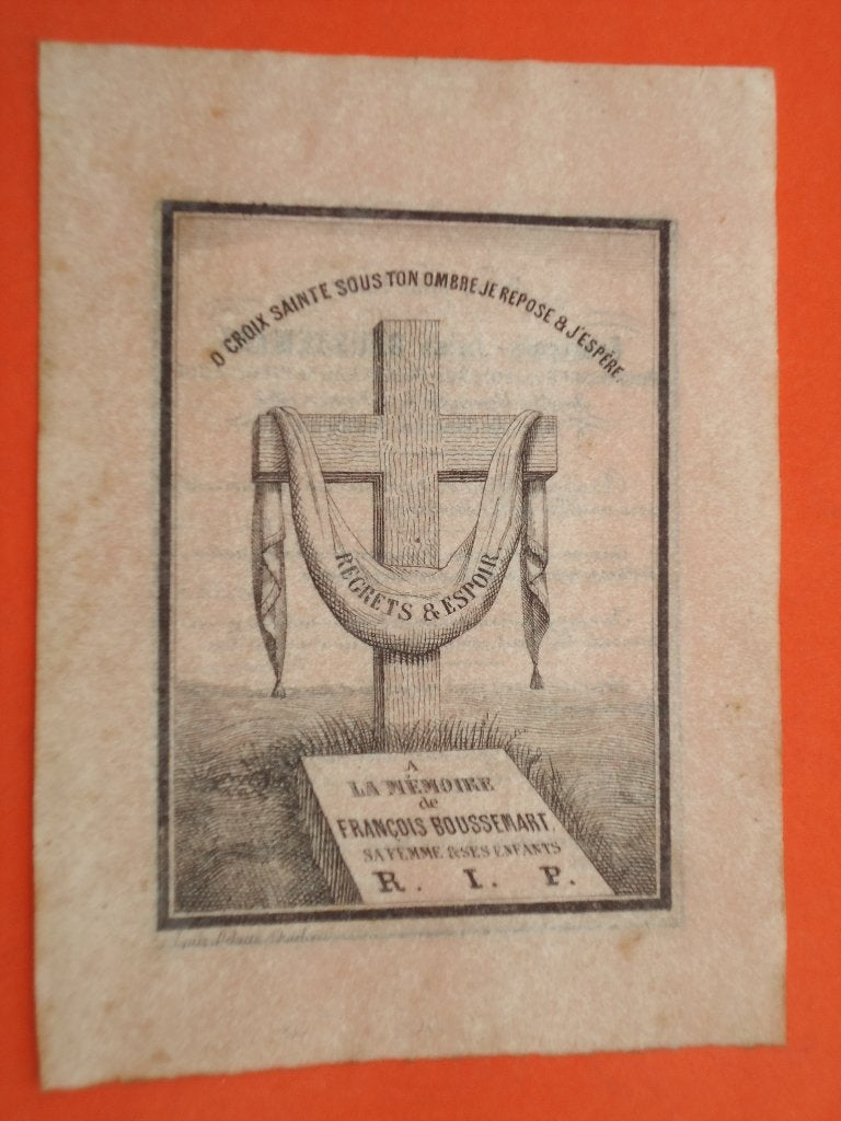 Boussemart Professeur  Carrleroi décèdé à Marcinelle 1864, Enlèvement ou Envoi, Image pieuse