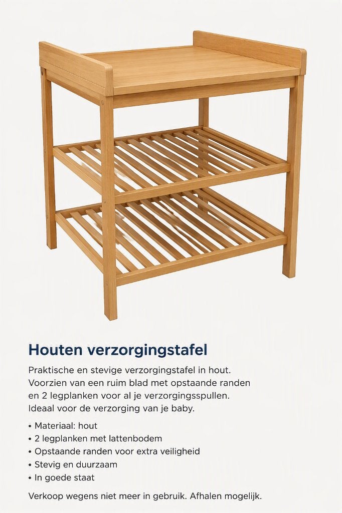 Houten verzorgingstafel met 2 legplanken, Kinderen en Baby's, Ophalen, Gebruikt